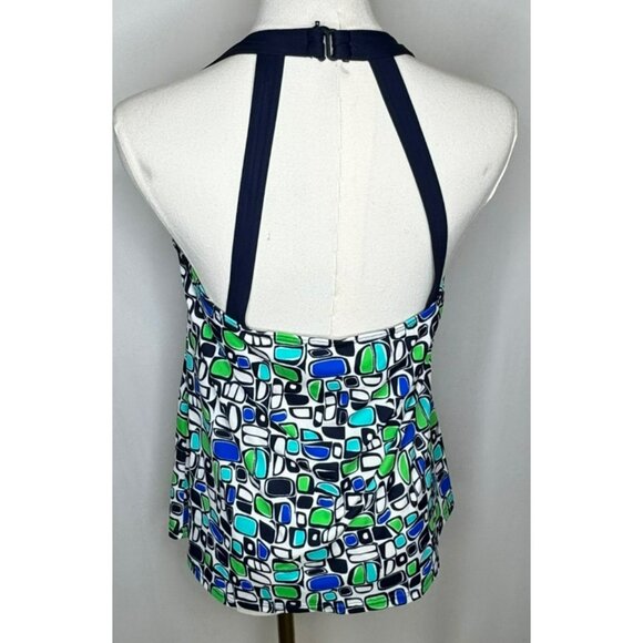Fit 4 U Size 14 D's & E's Geometric Print Halter Tankini Top Wth Built-In Bra - Picture 6 of 11
